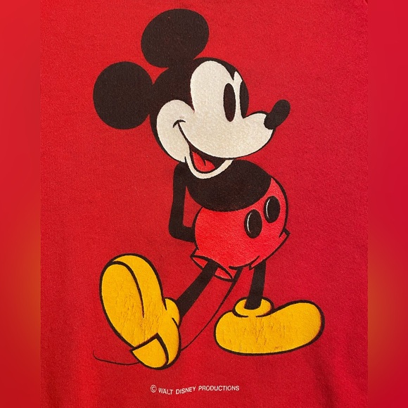 Vintage 80s Disney Mickey Mouse Red Crewneck Jerzees Pullover Sweatshirt - Picture 2 of 8